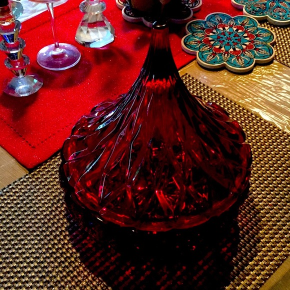 Huge Godinger Red Heavy Crystal Candy Dish NeverUsed - Picture 3 of 5